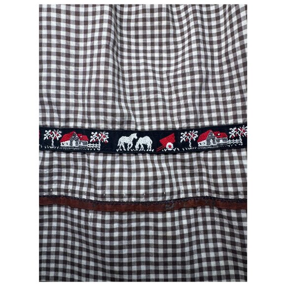 Brown & White Kids Gingham Apron with Horses & Barn Trim Handmade - Picture 3 of 4